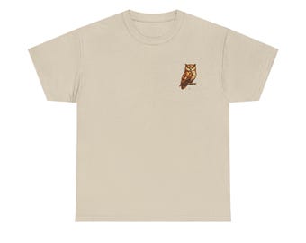 Camiseta marrón con estampado geométrico de búho / Ilustración en el pecho y la espalda