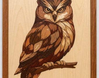 Patrón de marquetería e intarsia de búho / Plantilla para arte en chapa de madera, manualidad para principiantes (PDF)