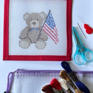 American Flag Teddy Bear Needlepoint Canvas