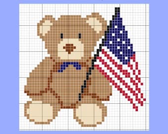 Digital Pattern - American Flag Teddy Bear Needlepoint