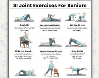SI Joint Pain Relief Workout Printable  12 Sacroiliac Exercises for Seniors  Lower Back & Hip Mobility Exercise PDF  Digital Download