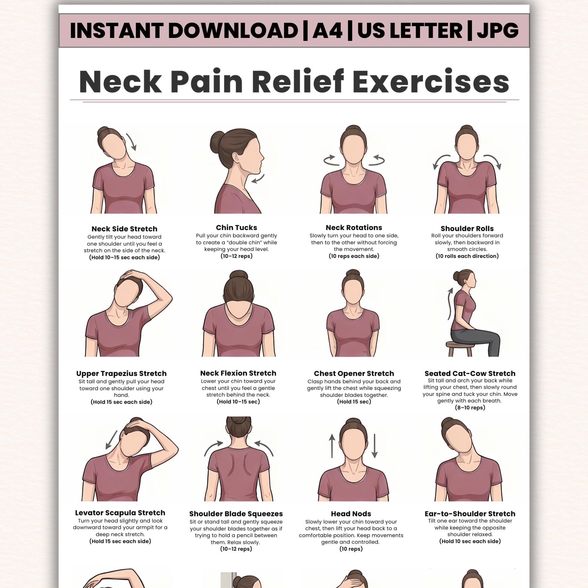 Printable Neck Pain Relief Exercises | Tech Neck & Posture Correction