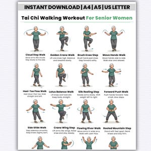 Printable Tai Chi Walking Workout for Women | Senior-Friendly Tai Chi Walking Exercises | Balance, Mobility & Mindful Movement PDF