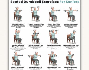 Printable Seated Dumbbell Exercises for Seniors  Chair Workout for Strength, Balance & Stability  Low Impact Fitness  Home Fitness Chart