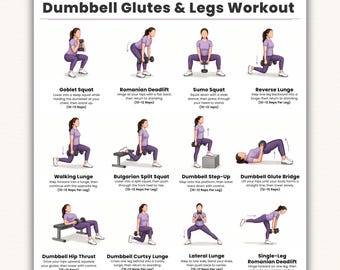 Printable Dumbbell Glutes & Legs Workout  16 Lower Body Exercises Chart  Home Gym Leg and Booty Workout Poster  Digital Download
