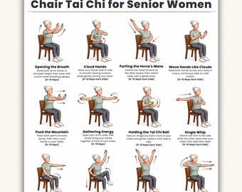 Printable Tai Chi Chair Exercises for Senior Women  Tai Chi Chair Workout  Gentle Seated Balance, Mobility & Flexibility Workout PDF
