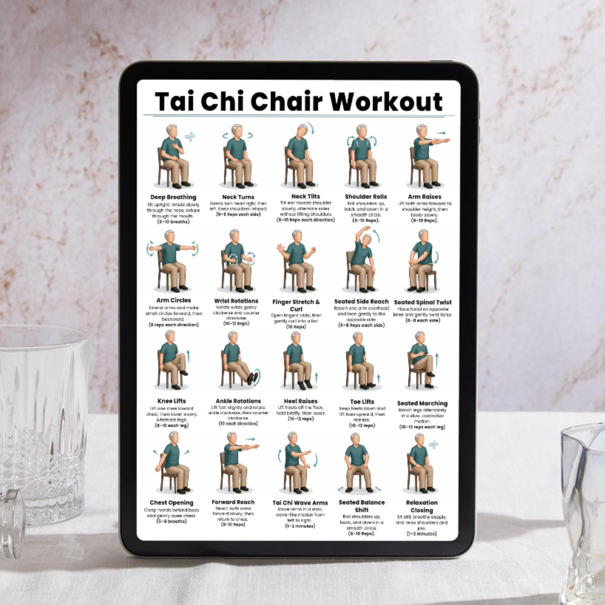 Printable Tai Chi Chair Workout for Seniors, Chair Exercise Routine PDF ...