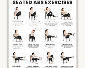 Printable Seated Abs Exercises | 16 Chair Abs Exercises Chart | Low Impact Core Workout Chart PDF | Home Fitness | Digital Download