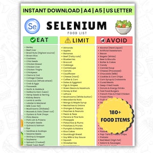 Selenium Food List Printable  High Selenium Foods Chart & Grocery Guide PDF  Selenium-Rich Foods  Instant Download