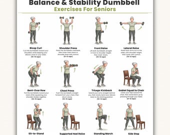 Dumbbell Balance & Stability Exercises for Seniors  Low Impact Strength Workout Chart  Printable Home Fitness PDF  Digital Download