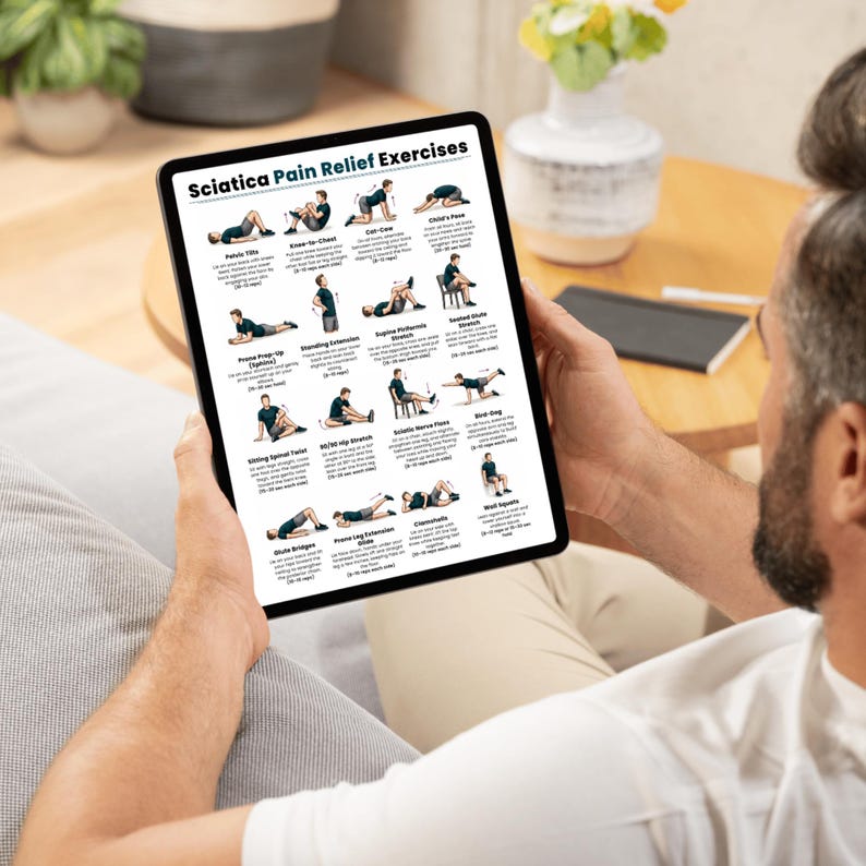 Sciatica Pain Relief Exercises Printable, Sciatic Nerve Stretch Routine ...