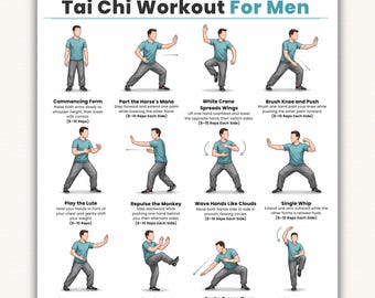Tai Chi Workout for Men Printable  16 Tai Chi Exercise Chart & Workout Plan PDF for Balance, Mobility and Flexibility  Home Fitness Poster