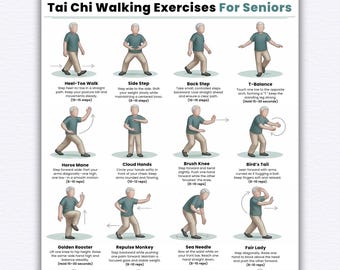 Printable Tai Chi Walking Exercises for Seniors | Safe Walking Routine for Balance, Stability & Coordination | Instant Download PDF