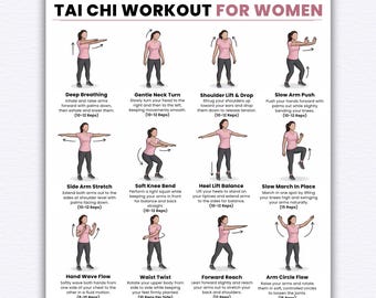 Printable Tai Chi Exercises for Women | Gentle Tai Chi Exercise Chart for Adults | Balance & Flexibility Workout | PDF Digital Download
