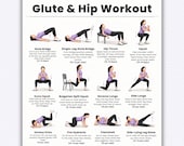 Printable Glute & Hip Workout Chart, Lower Body Exercise for Women, Leg and Booty Home Gym Workout Poster, Fitness Wall Chart PDF