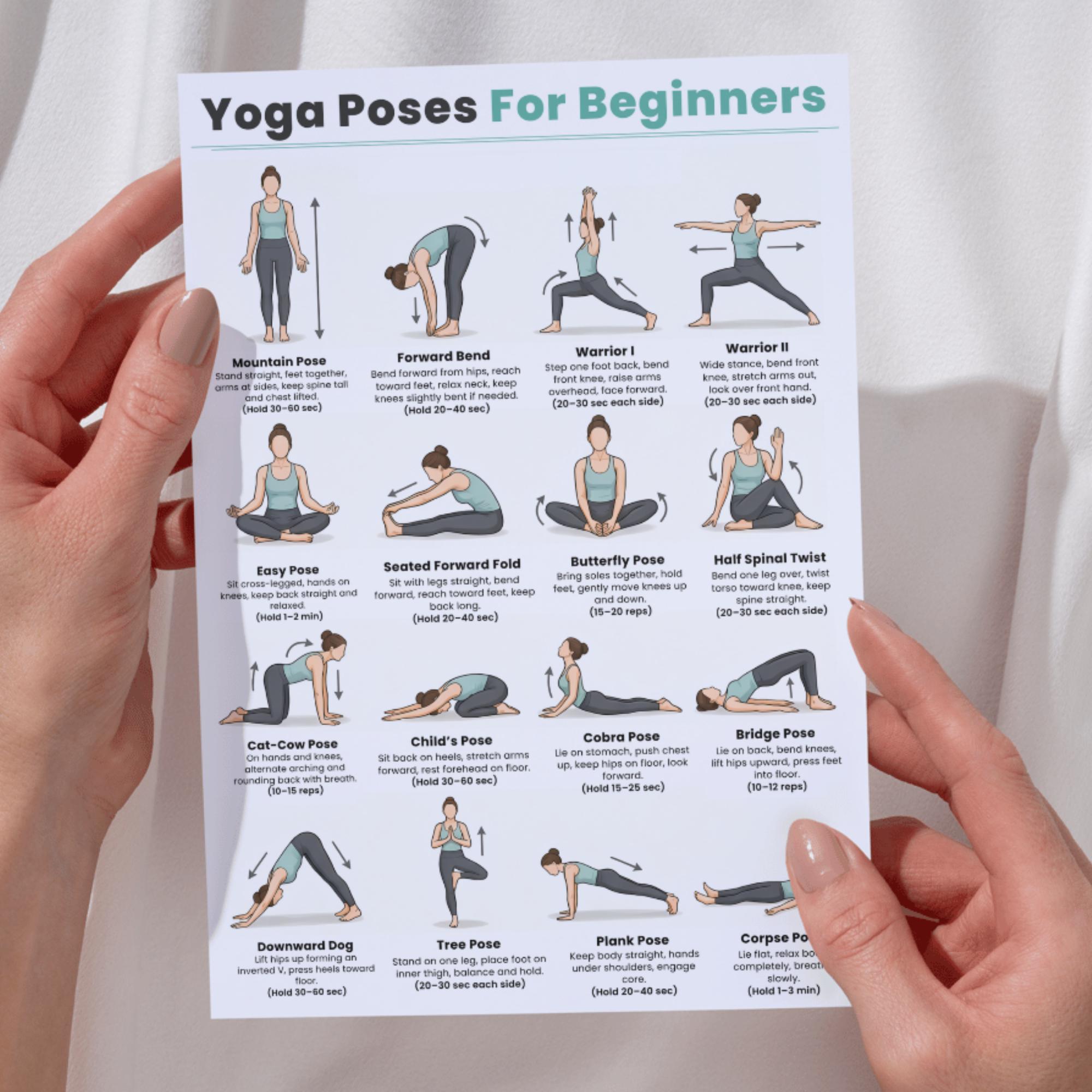 Printable Yoga Poses for Beginners Chart, 16 Asanas Yoga Routine PDF