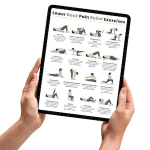 Ejercicios para aliviar el dolor lumbar / Tabla de 16 ejercicios fáciles de estiramiento y movilidad / Imprimible para aliviar el dolor de espalda sin equipo / Descarga digital imagen 6