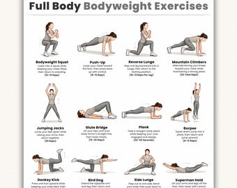 Full Body Bodyweight Exercises  16 Easy Strength & Conditioning Workout Chart  No Equipment Home Workout Printable  Digital Download