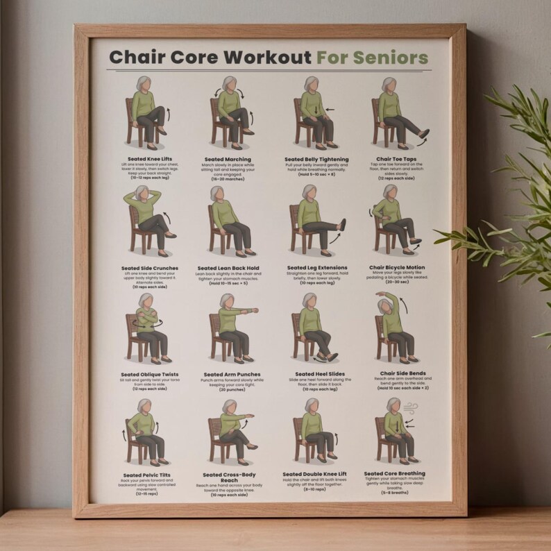 Printable Chair Core Exercises for Seniors | Gentle Seated Core ...