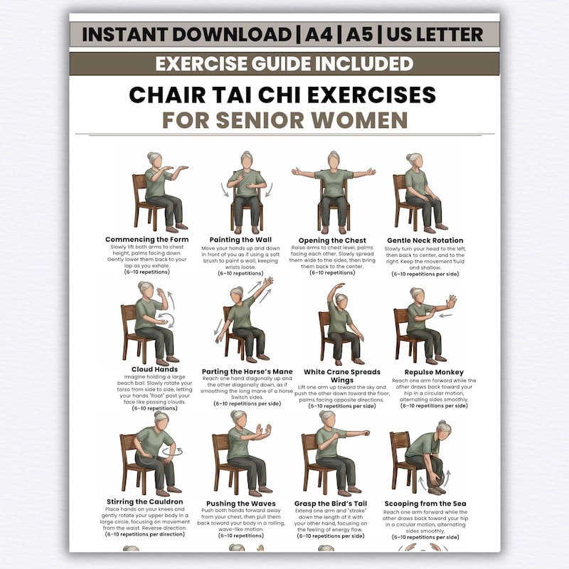 Free Printable Tai Chi Chair Exercise Chart - Etsy