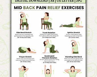 Mid Back Pain Relief Exercises  12 Middle Back Stretches  Thoracic Spine Mobility & Posture Workout  Printable Exercise Chart Download