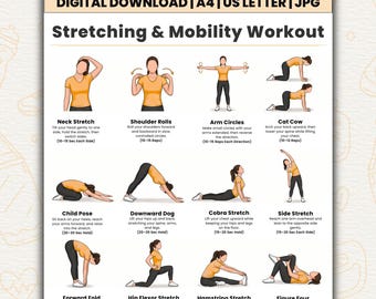 Printable Stretching & Mobility Exercises  16 Flexibility Exercises Chart  Home Stretch Routine PDF  Digital Download