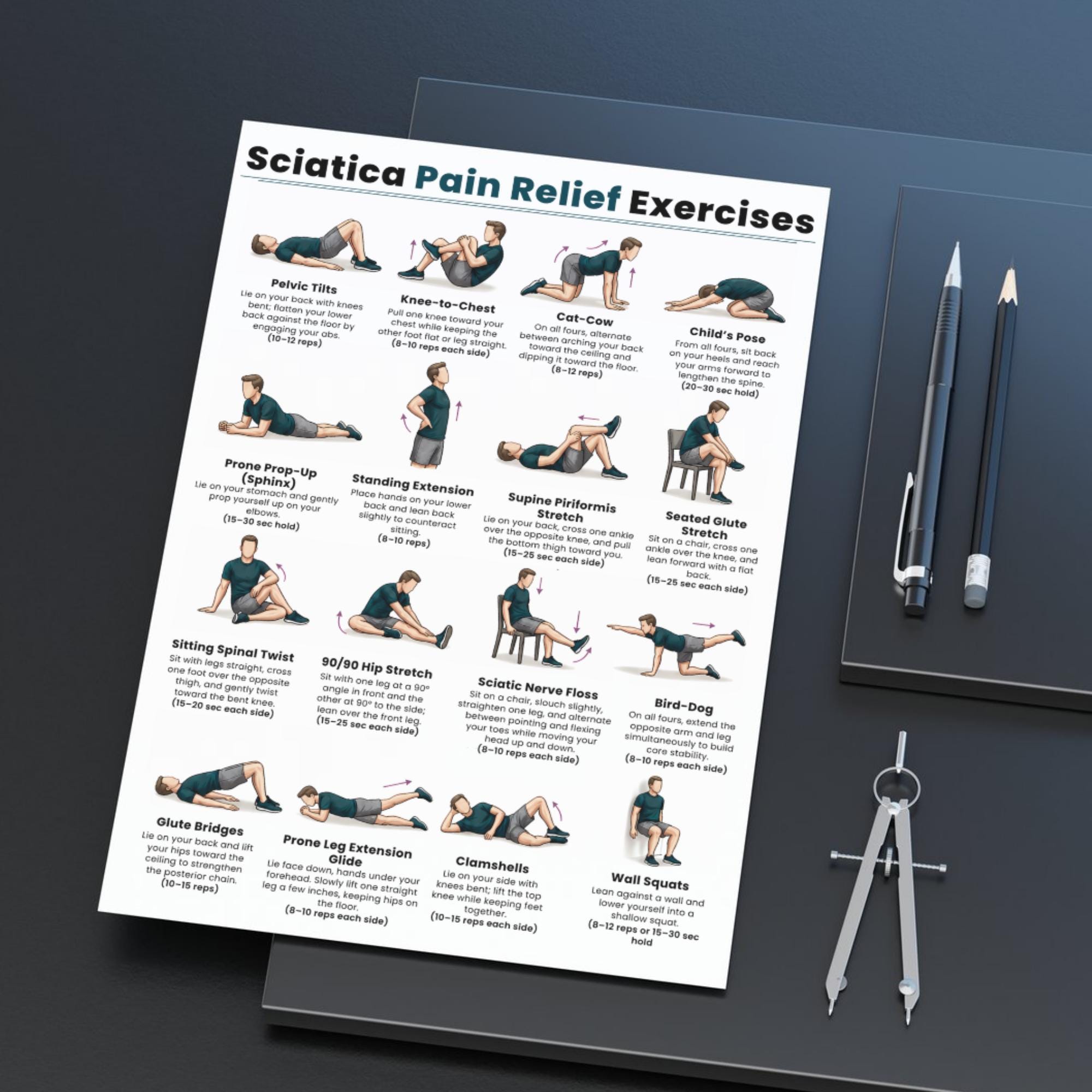 Sciatica Pain Relief Exercises Printable, Sciatic Nerve Stretch Routine ...