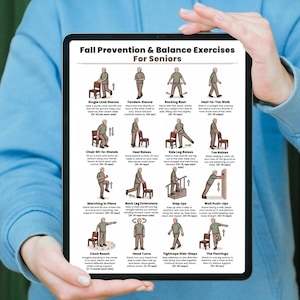 Printable Fall Prevention Balance Exercises for Seniors, Balance & Stability Workout, Elderly Fitness Chart, Physical Therapy Chair Exercise image 9