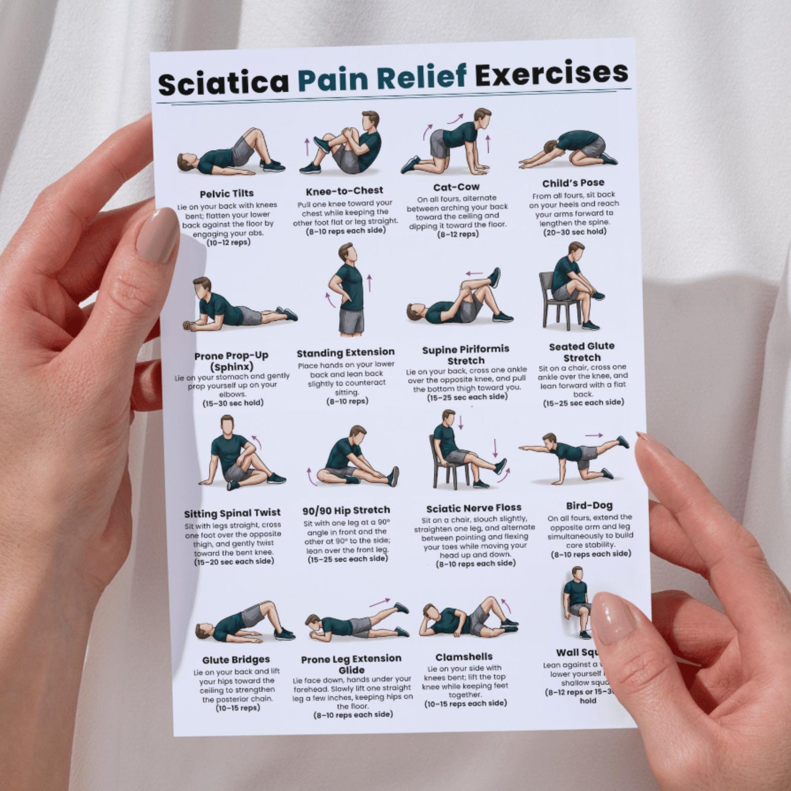 Sciatica Pain Relief Exercises Printable, Sciatic Nerve Stretch Routine ...
