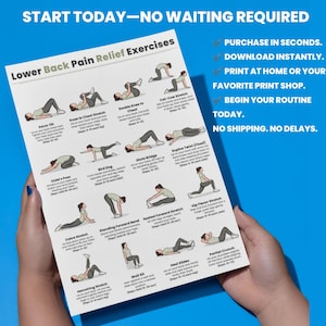 Ejercicios para aliviar el dolor lumbar / Tabla de 16 ejercicios fáciles de estiramiento y movilidad / Imprimible para aliviar el dolor de espalda sin equipo / Descarga digital imagen 4