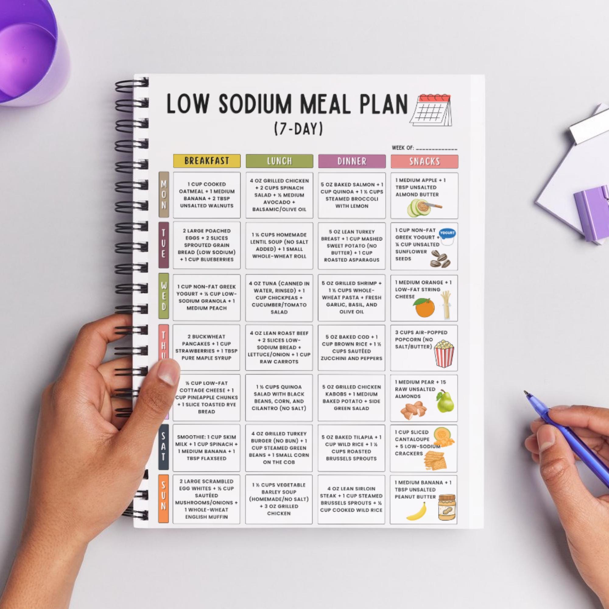 7-day Low Sodium Meal Plan | Low Salt Diet for Hypertension, High Blood ...