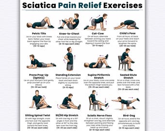 Sciatica Pain Relief Exercises Printable, Sciatic Nerve Stretch Routine PDF, Lower Back Pain & Mobility Workout Chart  Digital Download