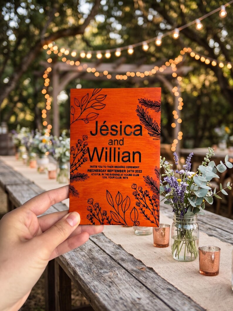 Custom Birch Wood Wedding Invitation | Engraved Wood Wedding Invitation ...