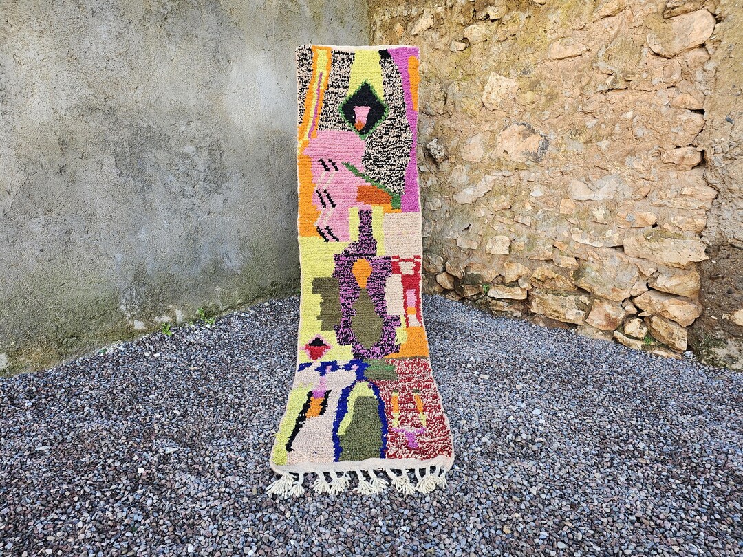 Unique Runner Rugs Handmade Wool Runner Rug – Colorful Abstract Moroccan Boucherouite ...
