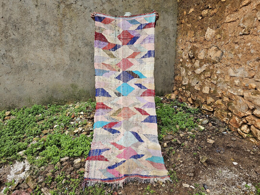 Vintage Moroccan Rag Rug:3x8 Ft Pastel & Jewel Tones -bohemian Hallway ...