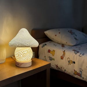 Printed Mushroom Lamp Rechargeable LED Nordic Table Lamp Dimmable Night Light Desk Decor Gift