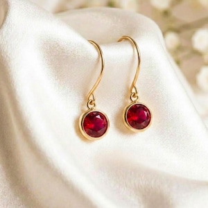 Ruby Drop Earrings, Red Gemstone Jewelry, Simple Dainty Earrings, Bezel Set Minimal Earrings, Birthday Gift for Her, Fine Jewelry Earrings