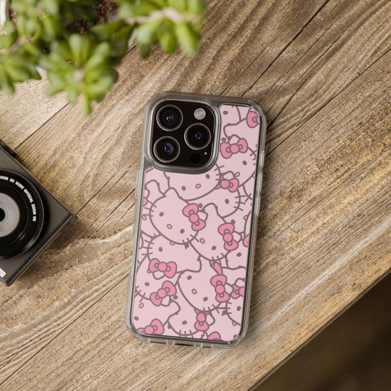 Hello Kitty Pattern Clear Case | Pink Cat Face Phone Case image 7