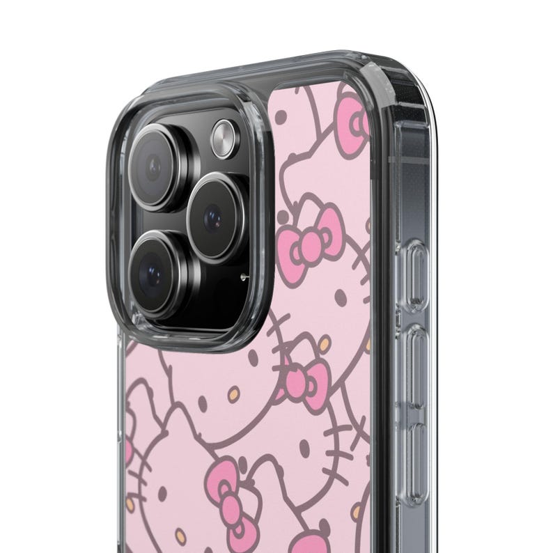 Hello Kitty Pattern Clear Case | Pink Cat Face Phone Case image 3