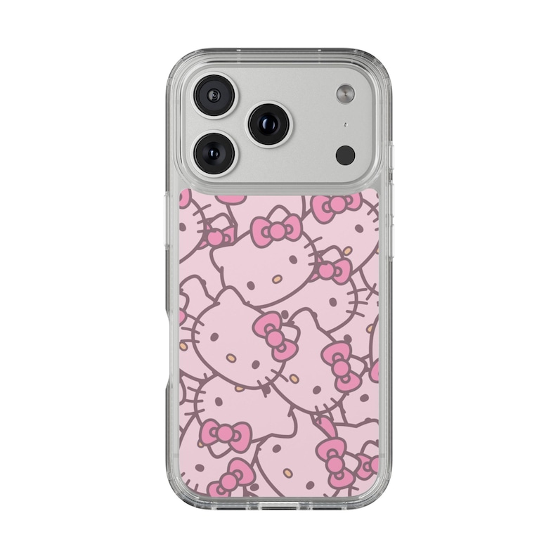 Hello Kitty Pattern Clear Case | Pink Cat Face Phone Case image 1