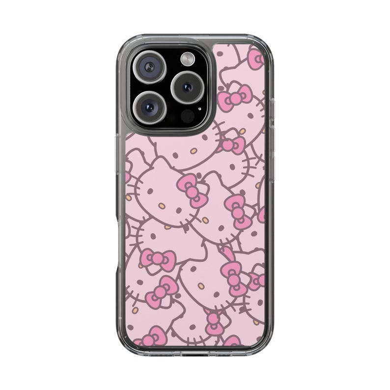 Hello Kitty Pattern Clear Case | Pink Cat Face Phone Case image 2