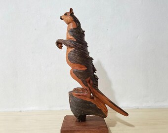 Hand Carved Wooden Kangaroo Sculpture, Rustic Australian Wildlife Art, Solid Wood Figurine