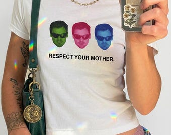 respect your mother baby tee, kissco retro crop top, tour outfit, harry face shirt, styles merch, lyric print