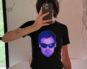 styles neon baby tee, harry face shirt, portrait top, y2k tour outfit, matching concert tops, together together, vintage disco crop top