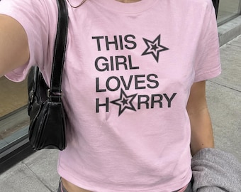 this girl loves harry baby tee,  styles concert outfit, vintage star shirt, 90s y2k fanmade merch