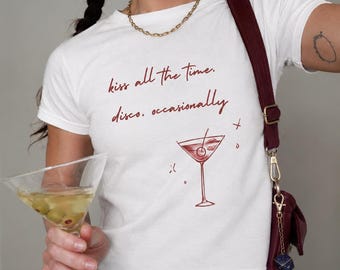 kiss all the time baby tee, martini disco graphic top, 90s tshirt, harry tour outfit, together together