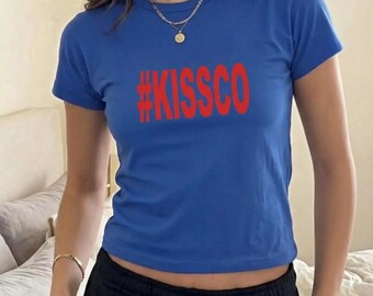 styles hashtag baby tee, harry kissco shirt, blue concert top, new york tour outfit, together together, harry fan tshirt