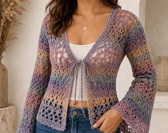 Solea Shell Stitch Cardigan Crochet Pattern PDF, Lightweight Top-Down Summer DIY