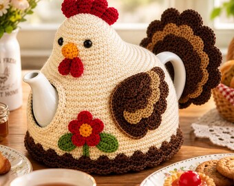 Crochet Hen Tea Cozy Pattern, Farmhouse Chicken Kitchen Decor (PDF Download)