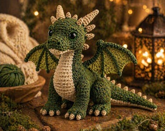 Forest Guardian Dragon Crochet Pattern (PDF), Amigurumi Woodland Plush DIY
